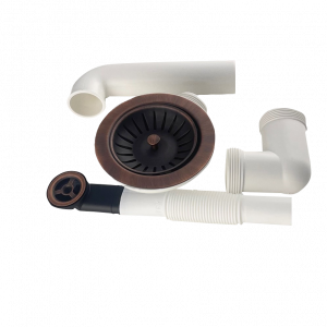 Ausmann geborstelde koperen afvoerset spoelbak incl. overloop koper