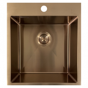 Ausmann Weser RVS spoelbak koper kleur PVD Copper 55x51 met kraangat onderbouw vlakbouw en opbouw