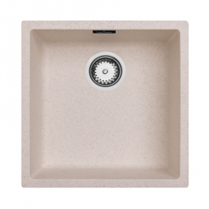 Zand creme spoelbak 40x40cm onderbouw opbouw en vlakbouw met rvs plug