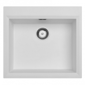 Witte opbouw spoelbak 58x53cm met kraangatbank met rvs plug