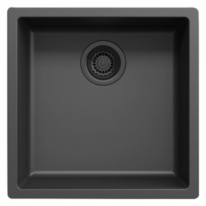 Zwarte spoelbak 40x40cm onderbouw opbouw en vlakbouw met zwarte plug